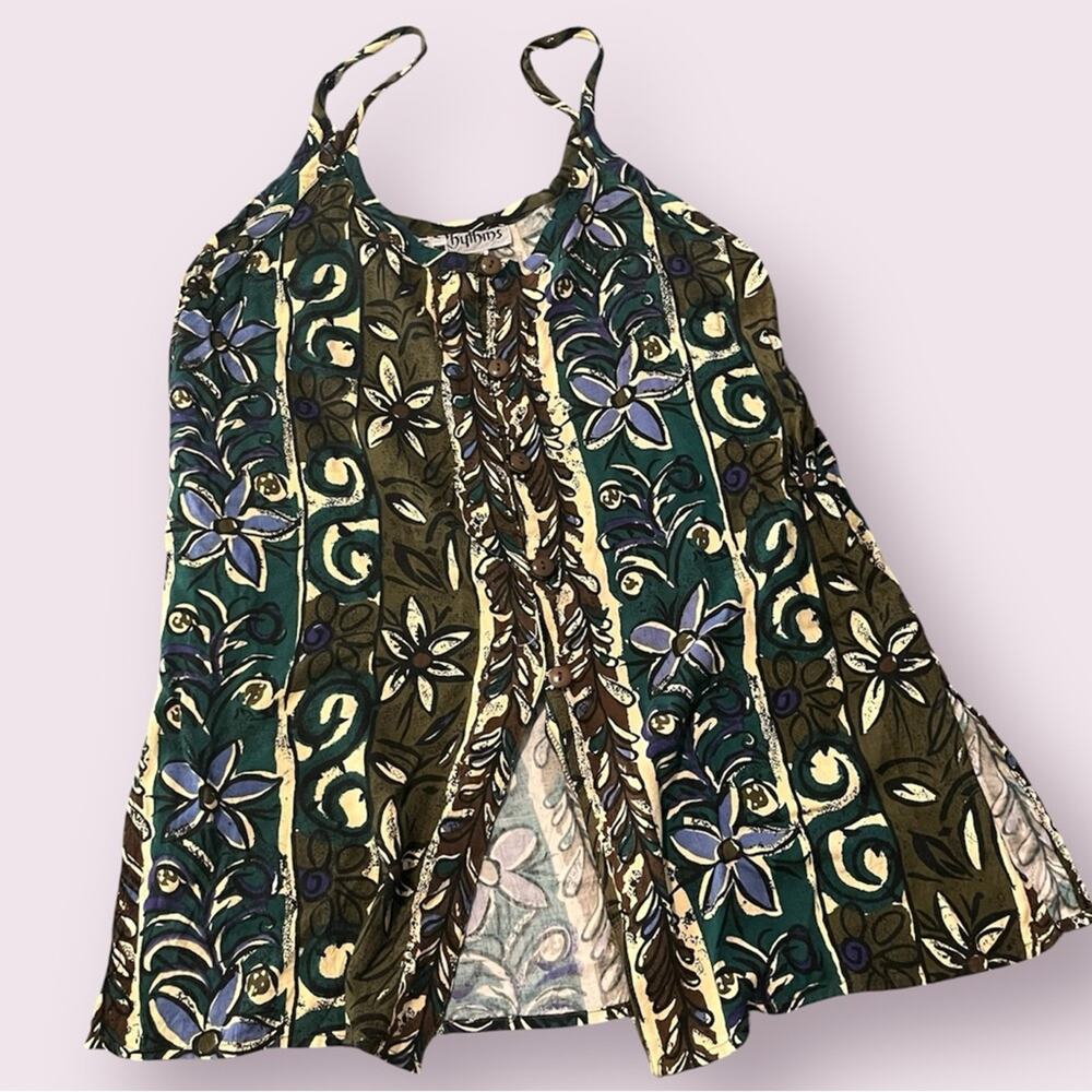 Vintage Rhythms rayon Floral Patterned button front Cami Medium M art to wear